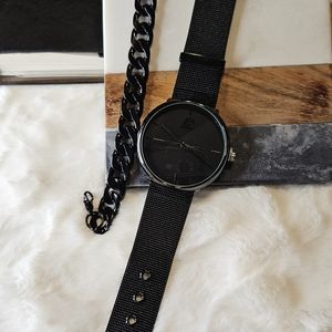 Mens Black Watch & Bracelet Set